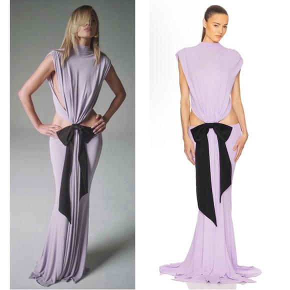 Helsa Constantina Bow Cutout Ruched Draped Jersey Maxi Dress Sz XL - Picture 3 of 14